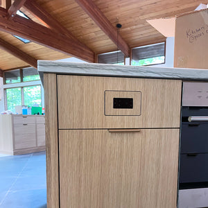 Code Required Electrical Outlet with Wood Cover in Custom Kitchen Island